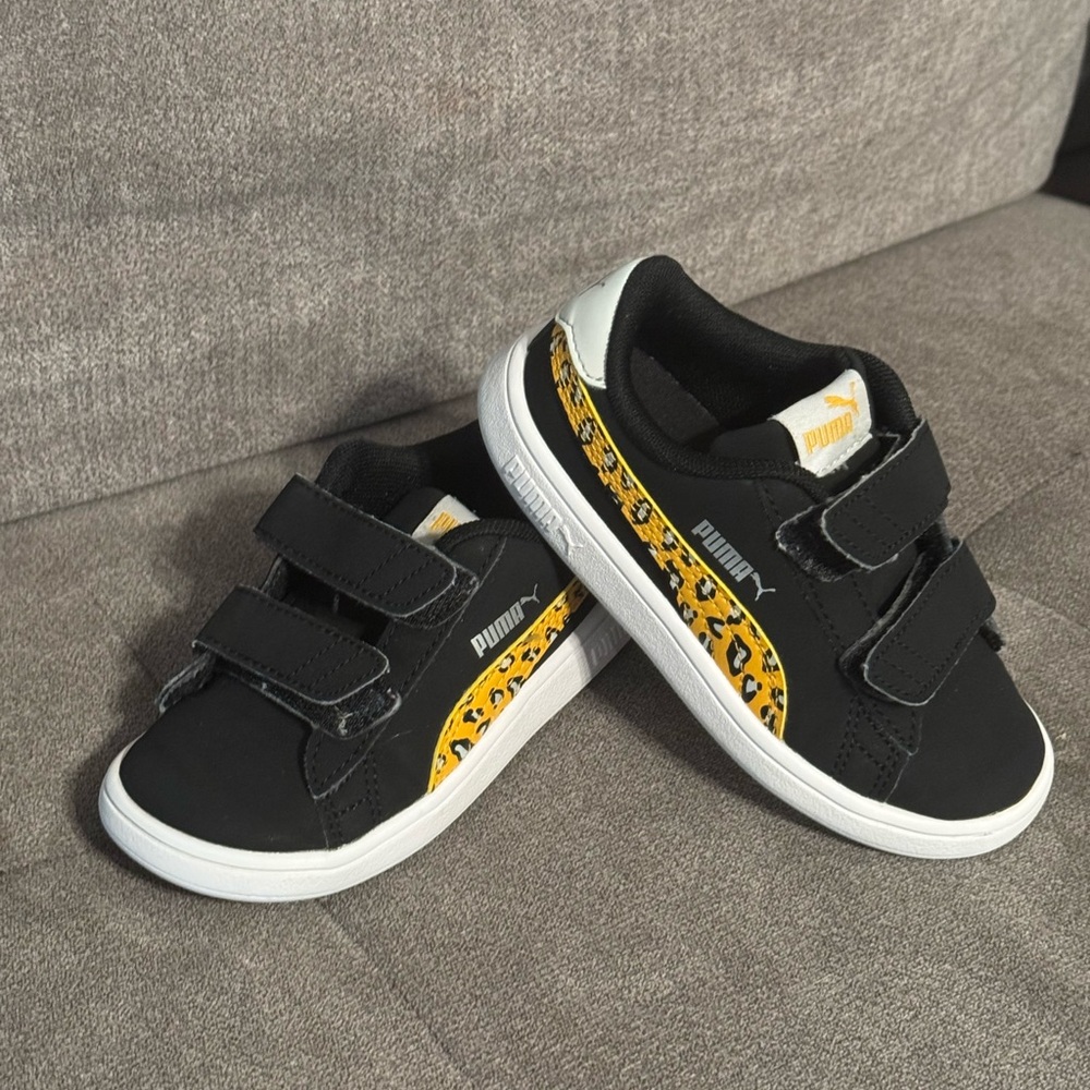 Puma Black and White Sneakers with Leopard Print